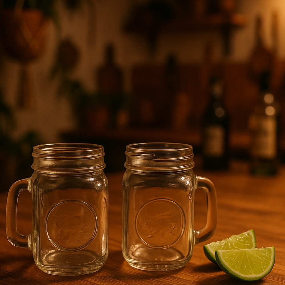 Golden Harvest Shot Drink Glass Jars Handle 2 oz Mini No Lids Set of 2 Kitchen